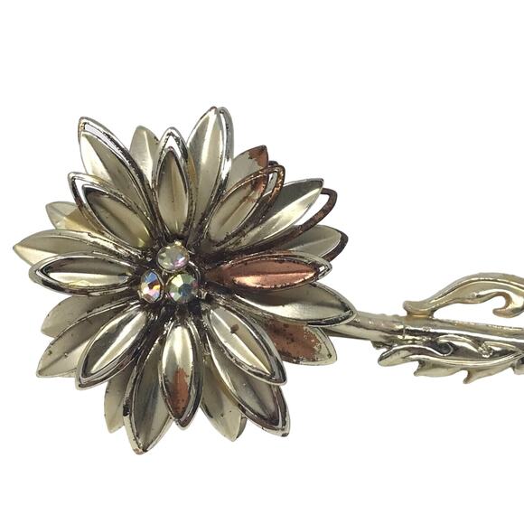 Chrysanthemum Mum Gold Tone Floral Brooch Vintage - Picture 2 of 4